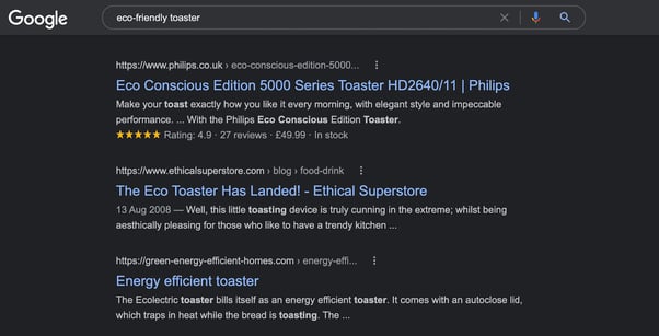 Google search for eco friendly toaster