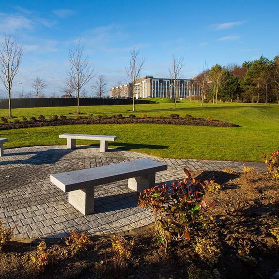 outside view of AEIP energy park seating area