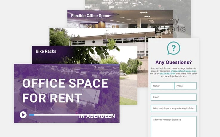 Clip of office space for rent video and online chat feature