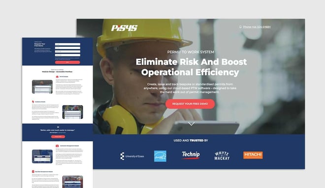 Pisys landing page with mobile view