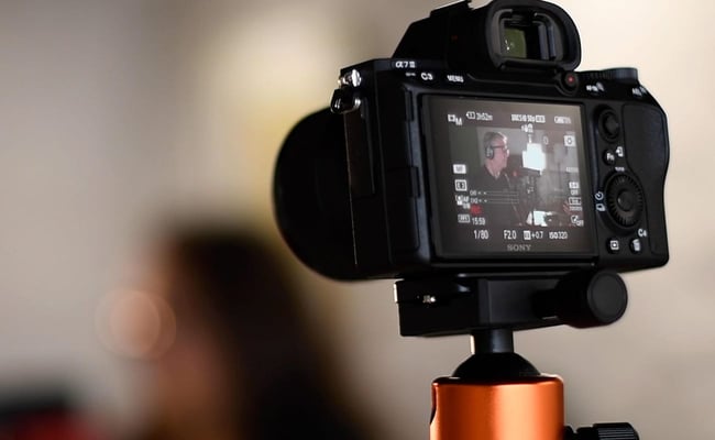 Close up of camera recording a podcast