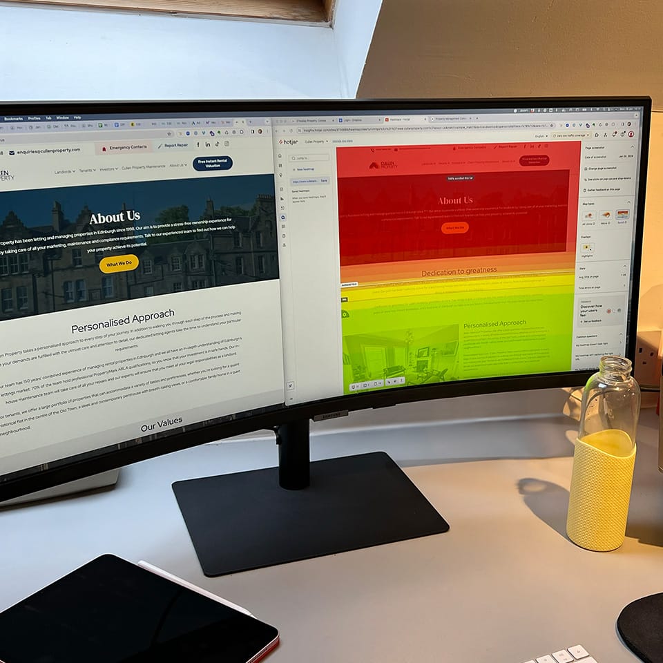 Heat map of website page on laptop