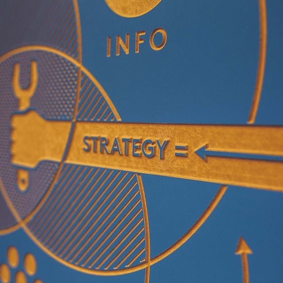 blue and yellow strategy sign