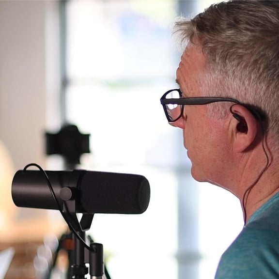 Close up of recording podcast 