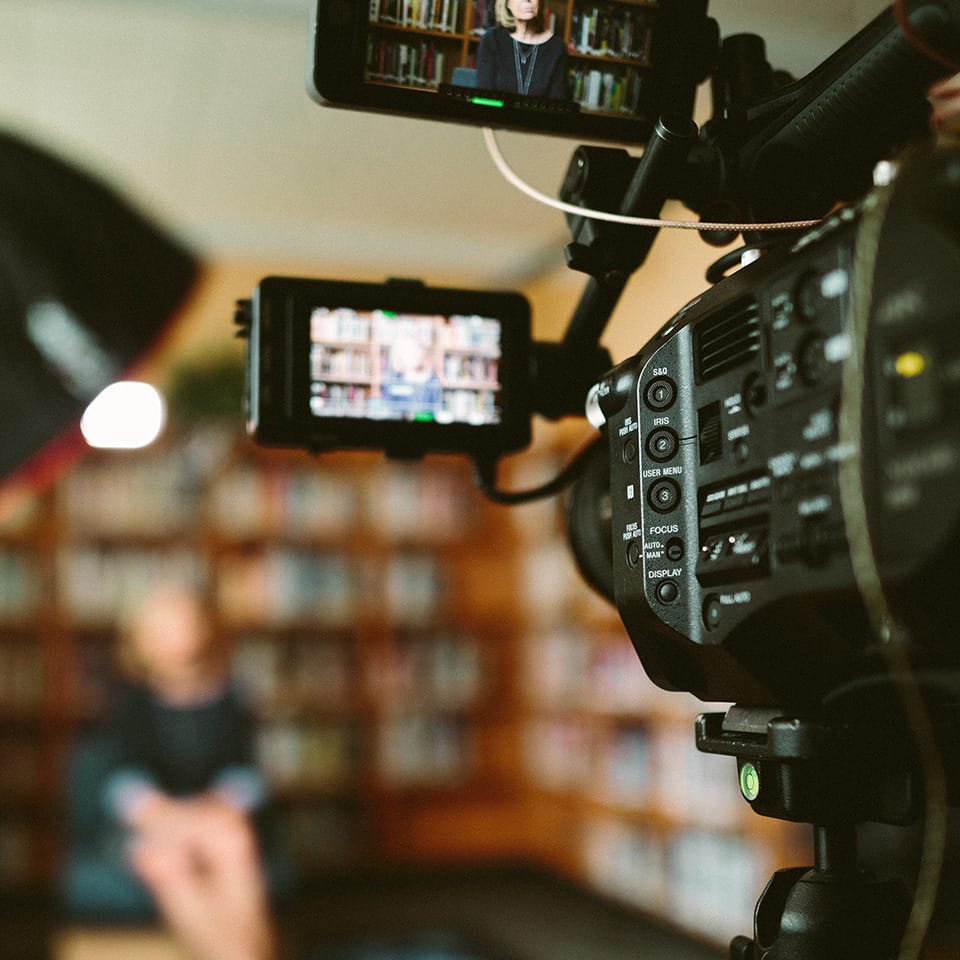Video camera filming with blurred background