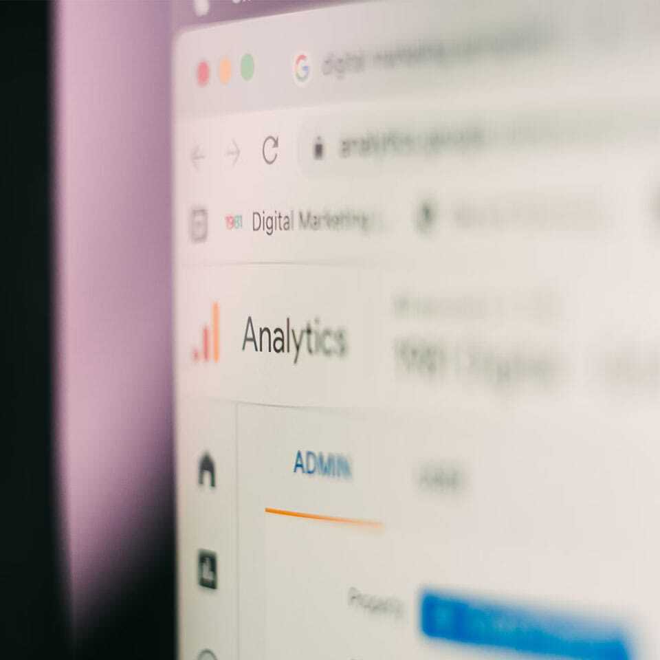 Close up of monitor screen showing Google Analytics Close up of monitor screen showing Google Analytics