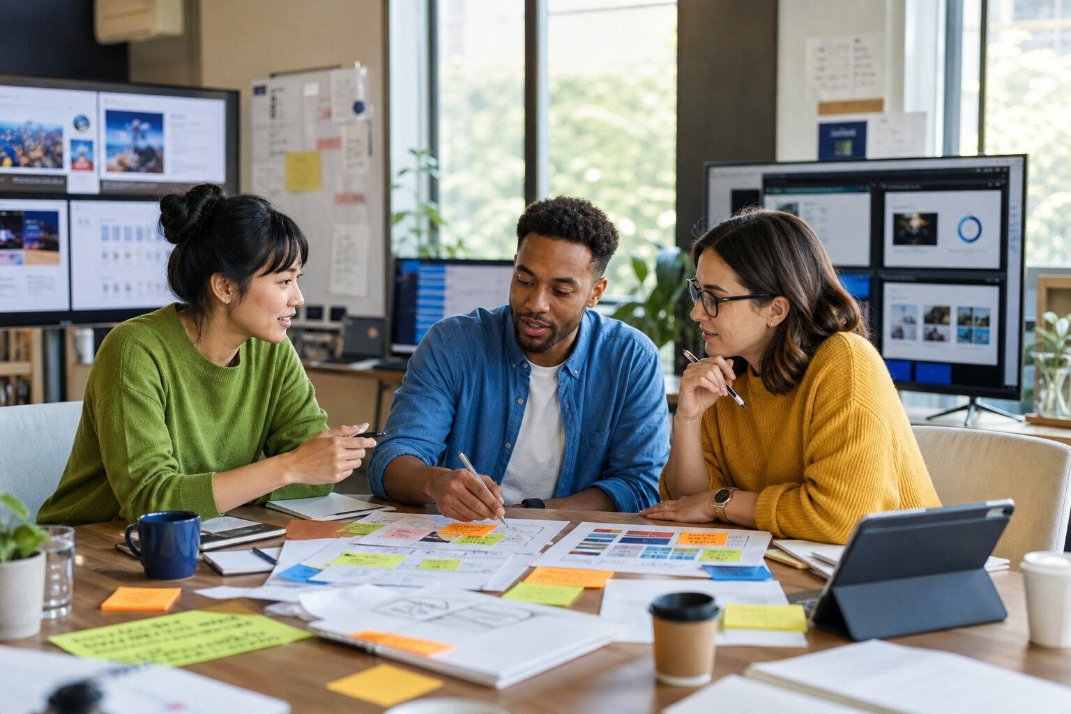 Marketing team discussing AI content strategy
