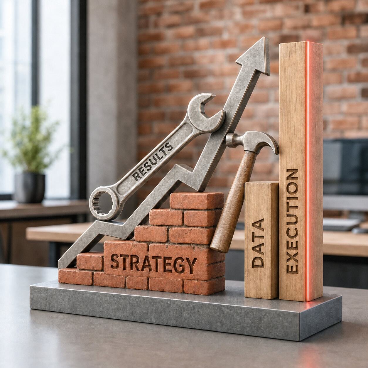Construction tools depicting growth chart in a modern office