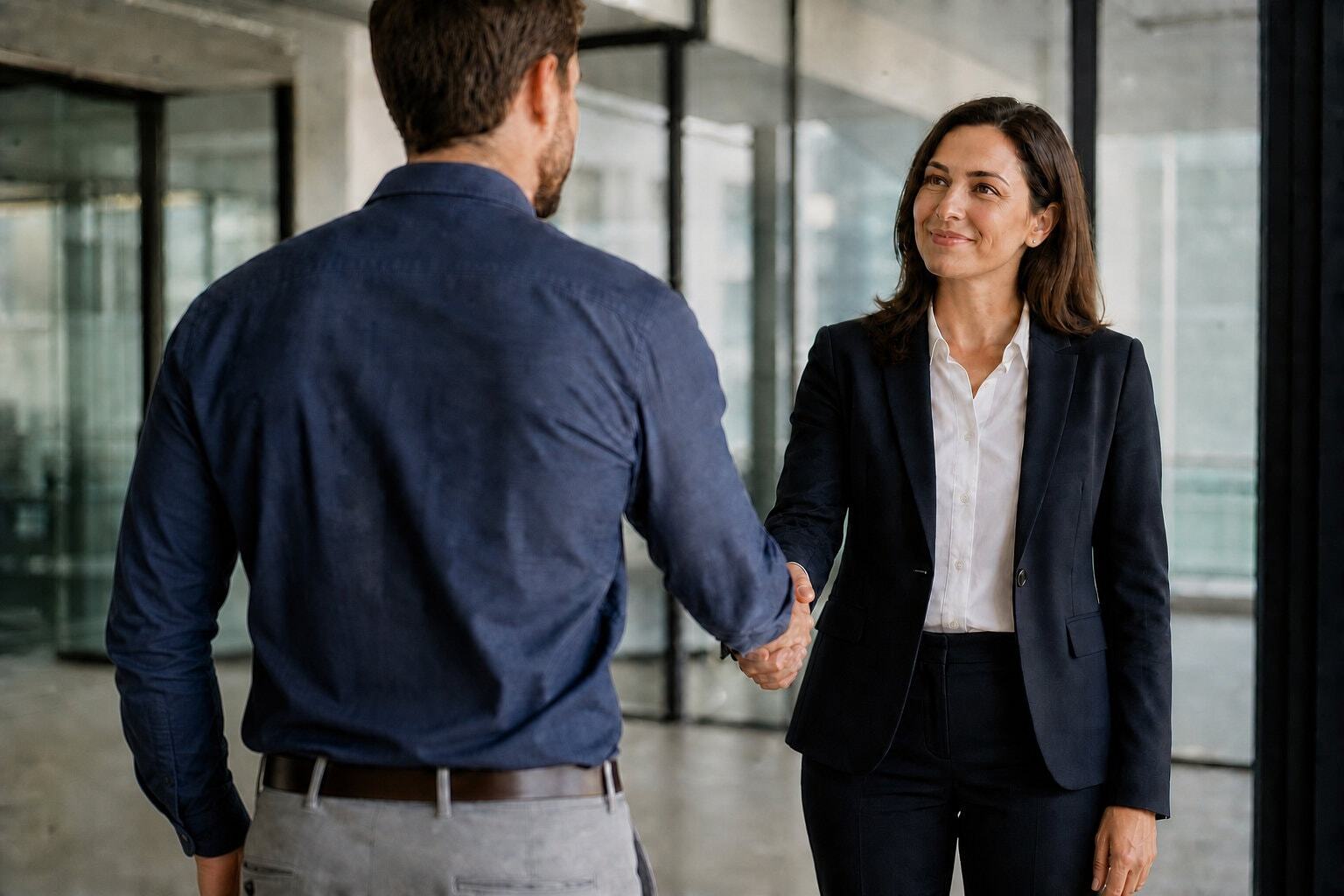 Digital marketer shaking a female CEOs hand