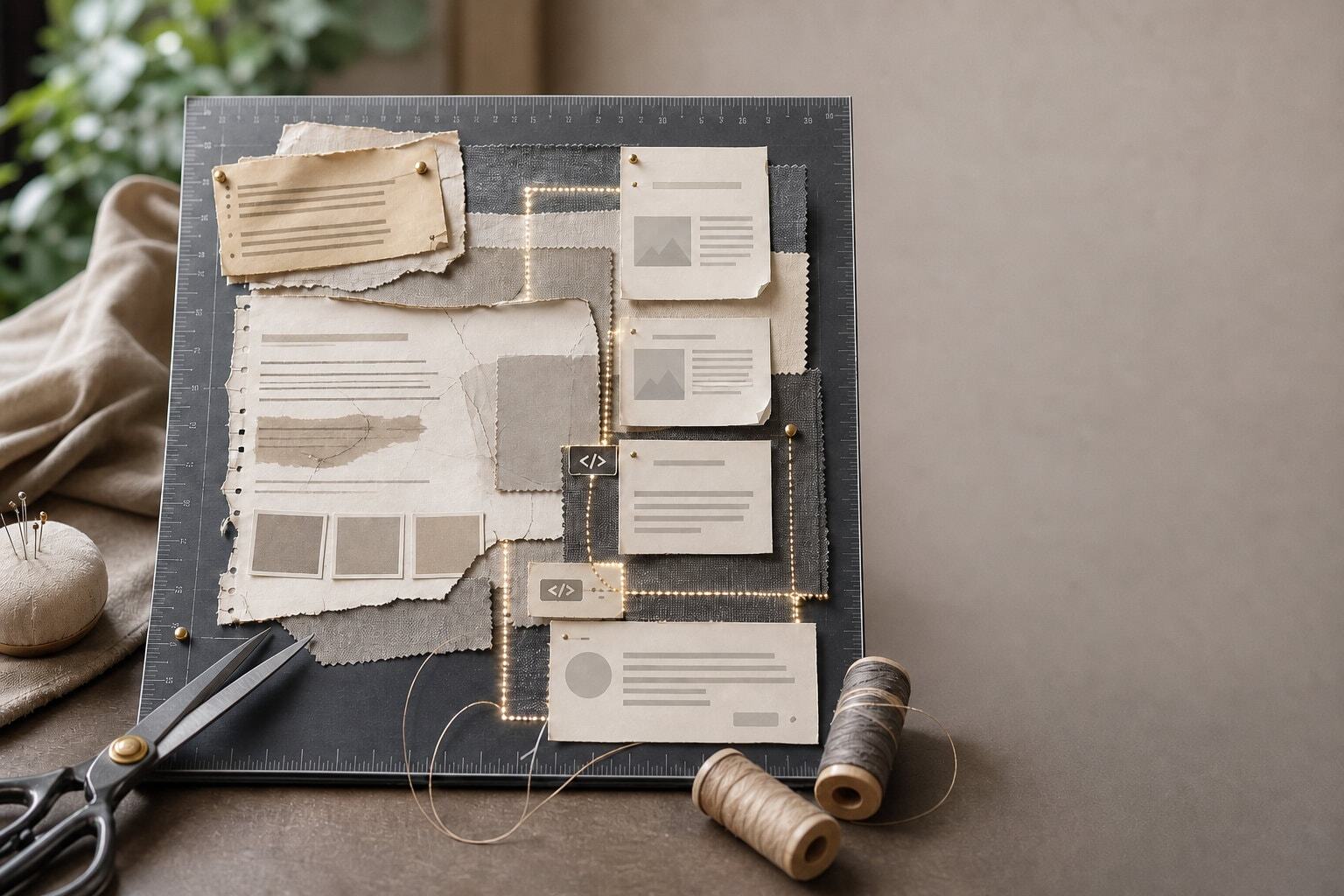 Seamstress pinboard with notes and content plans