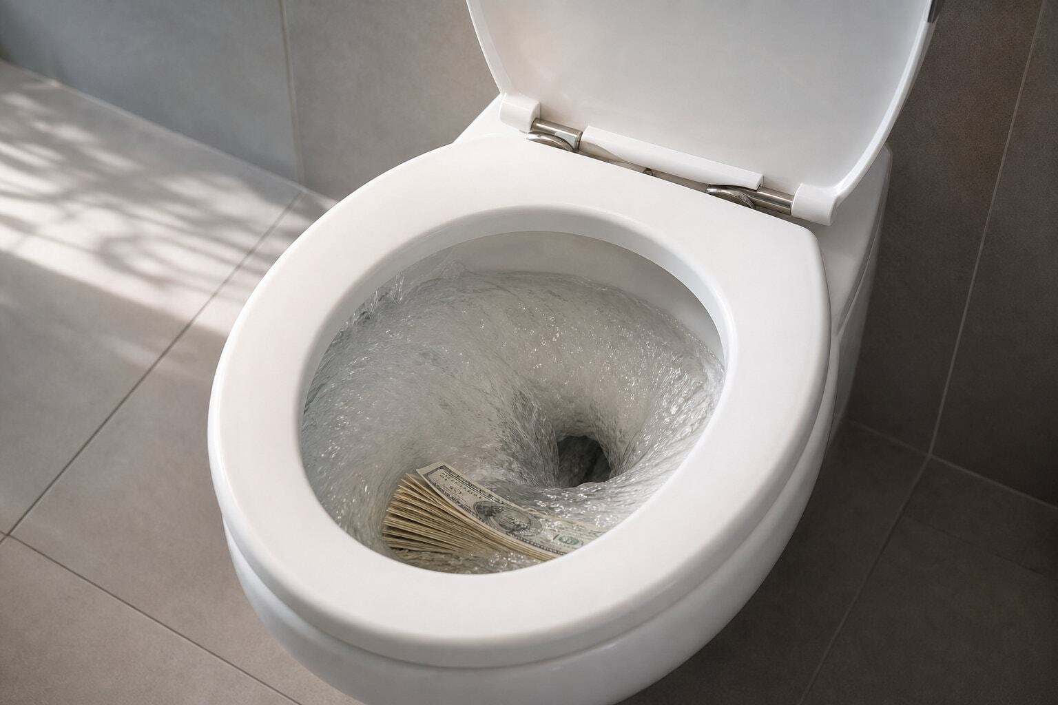 Flushed Money in Toilet