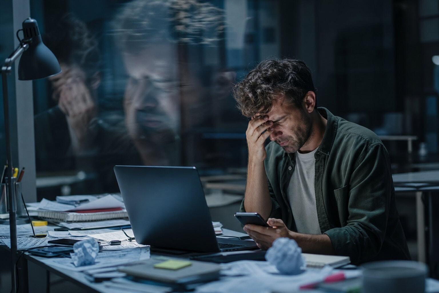 Man in despair looking at his computer