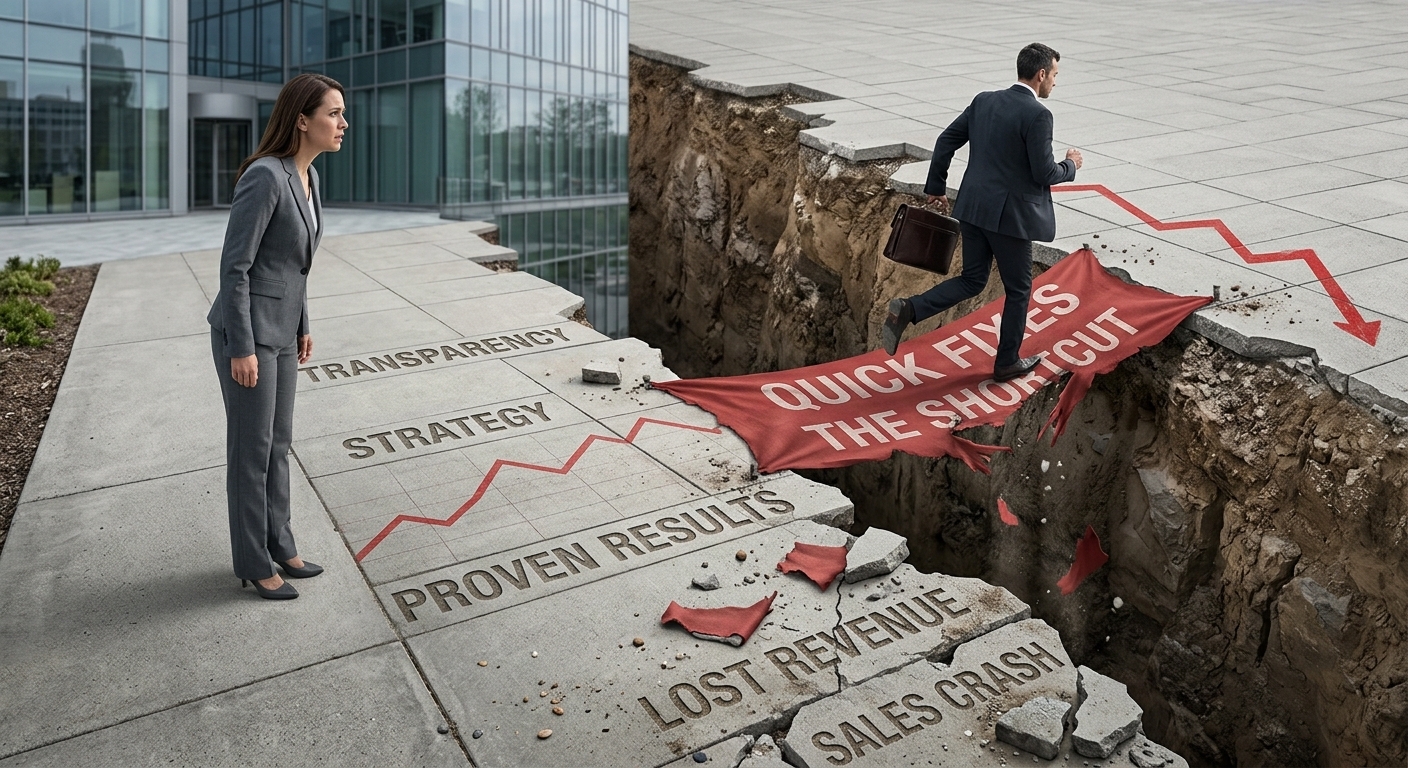 Man finding the downfall of taking quick fixes and shortcuts in business