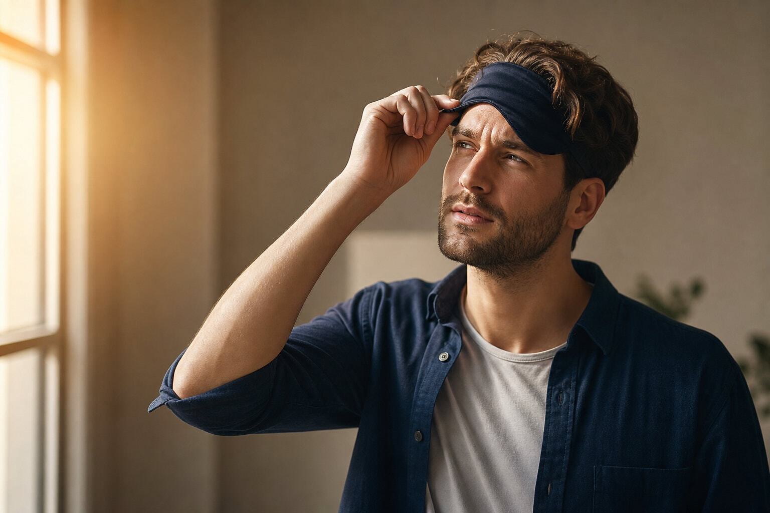 Man removing blindfold