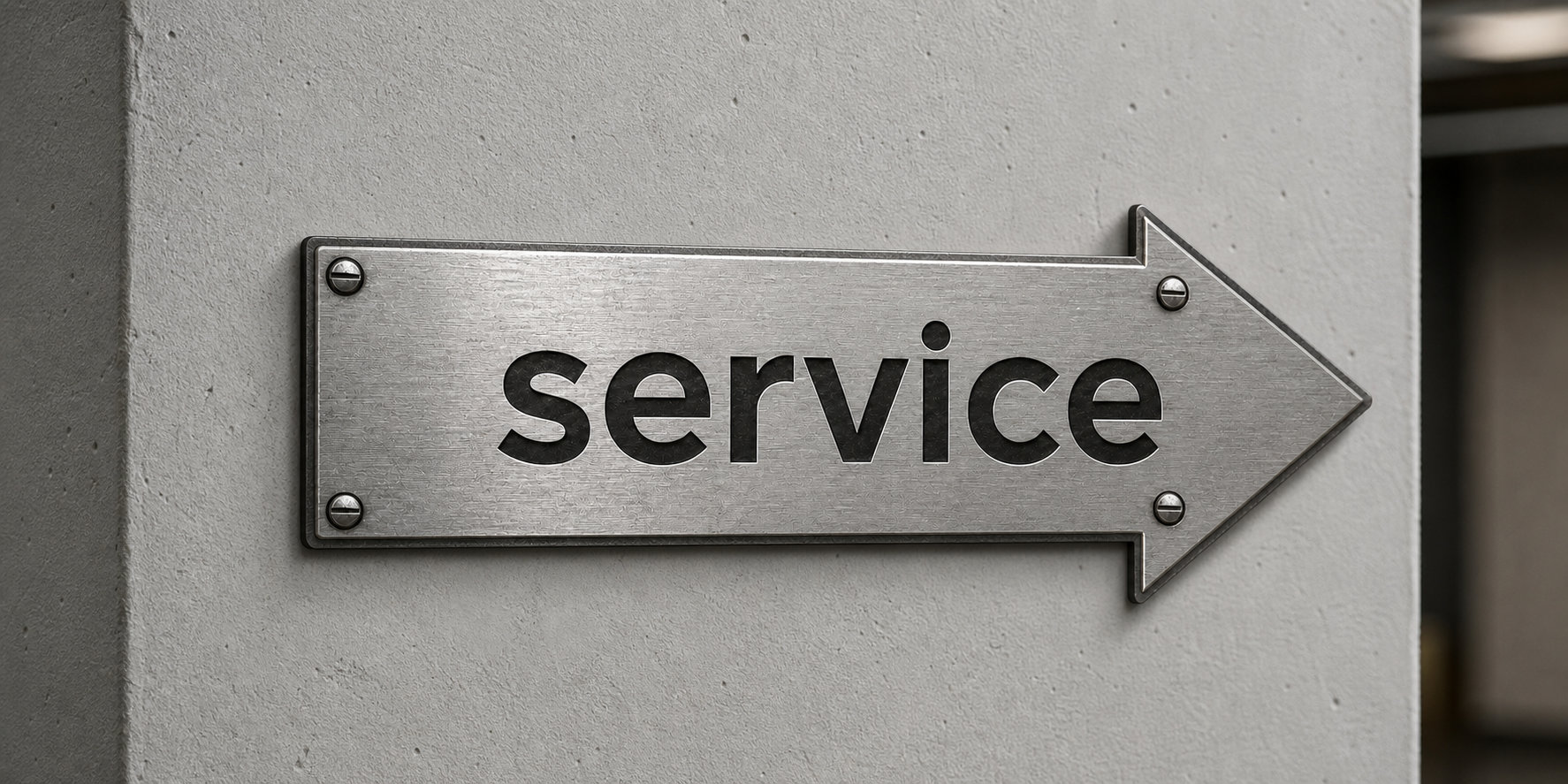 Metal Arrow Sign on Wall with Service Words