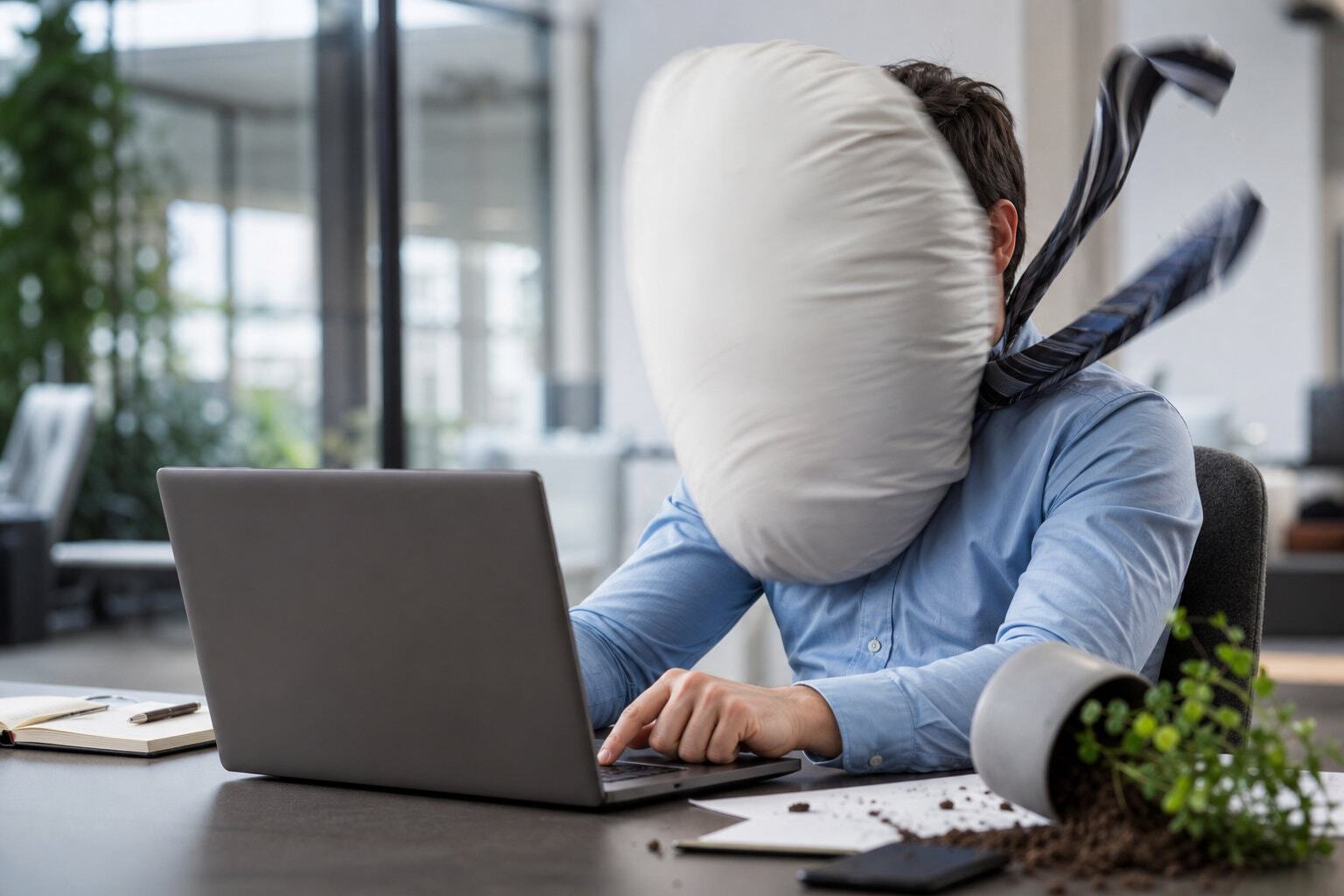 Person with airbag exploding from laptop screen