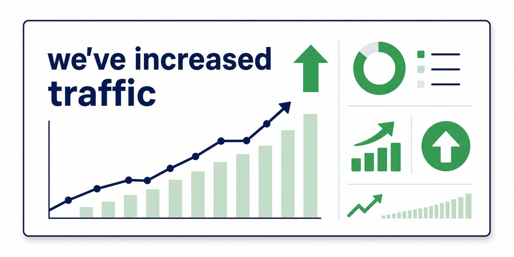SEO success graph with green arrows and upward trend