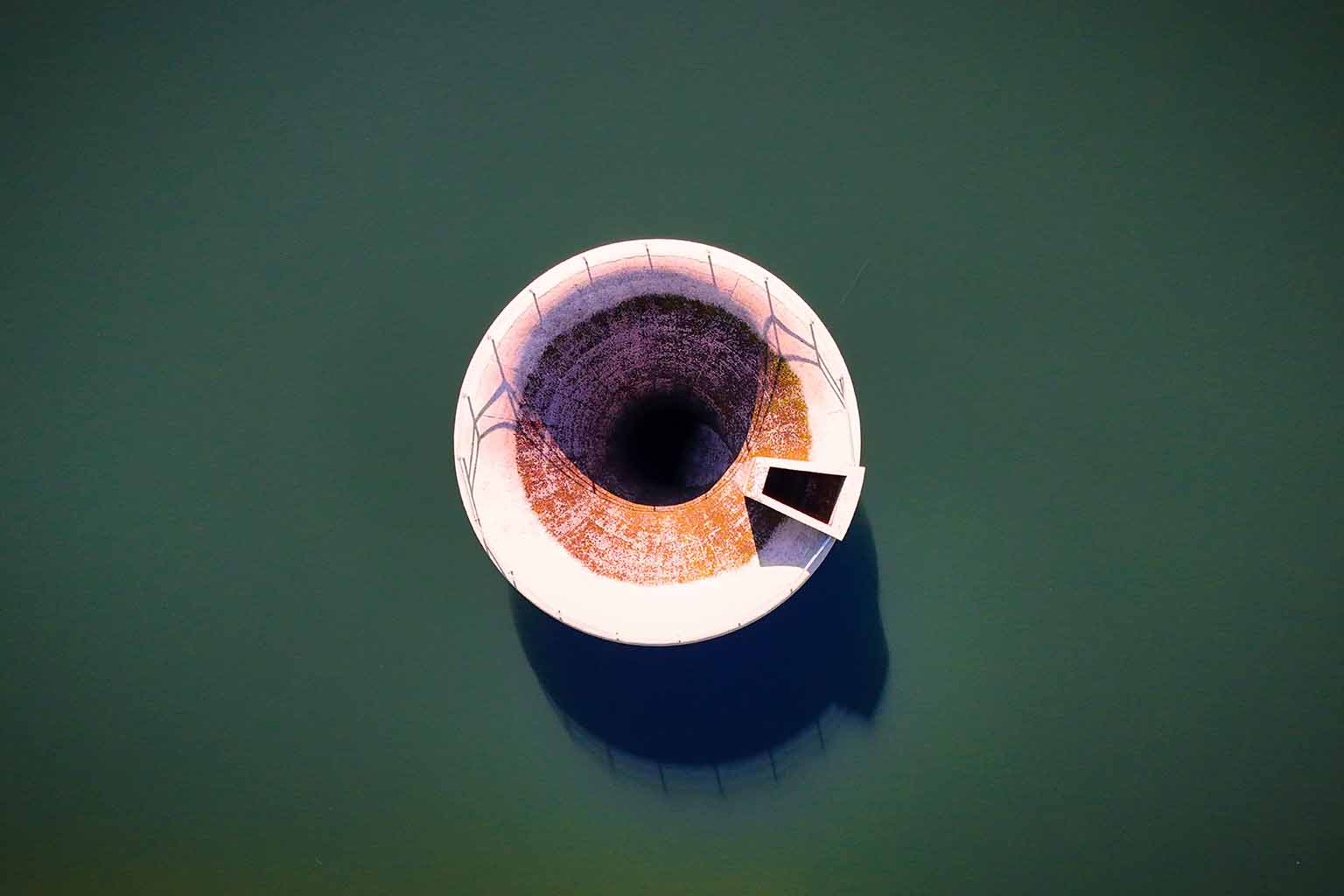 Aerial view of a dam spillway