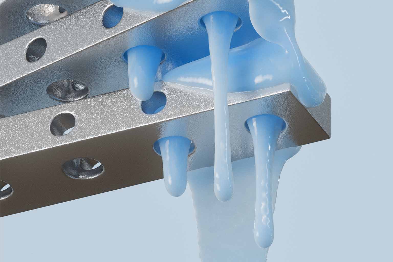LinkedIn-blue goo dripping through industrial steel beams