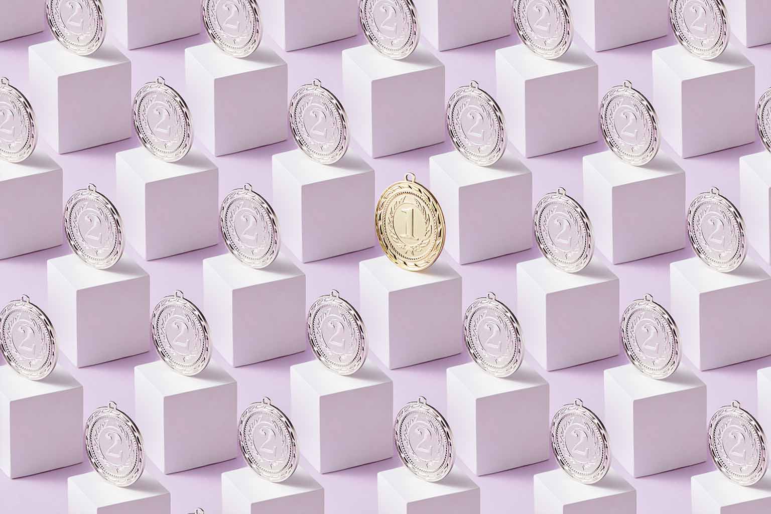 A gold medal standing out in a sea of silver medals