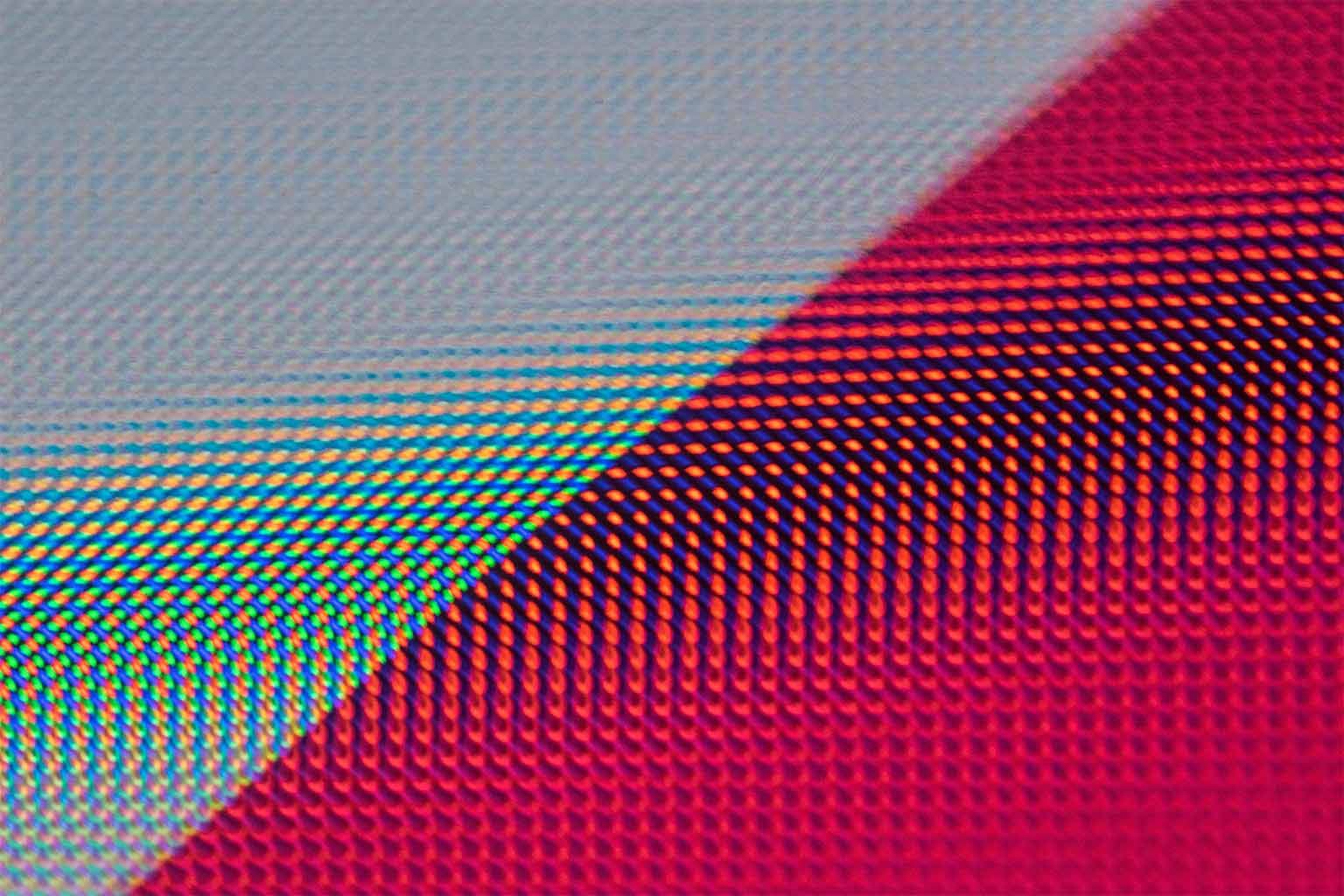 A close-up view of a digital screen under extreme magnification