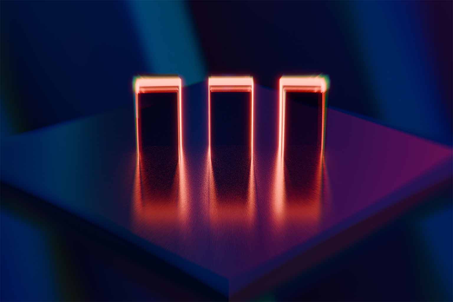 Three identical orange rectangle shapes against a dark background