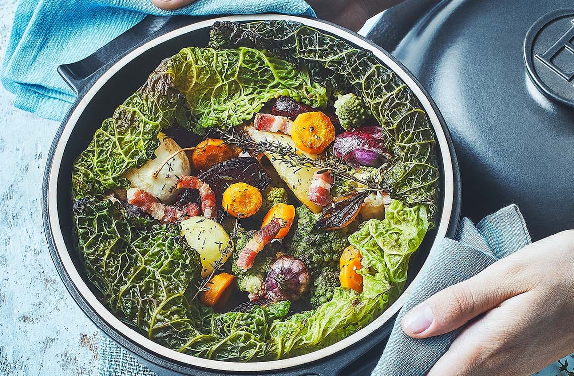 Food inside a croc pot