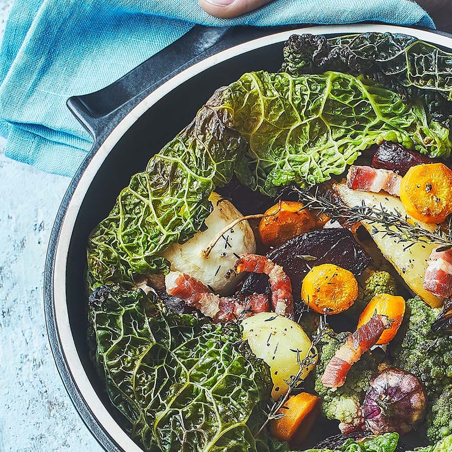 Food inside a croc pot