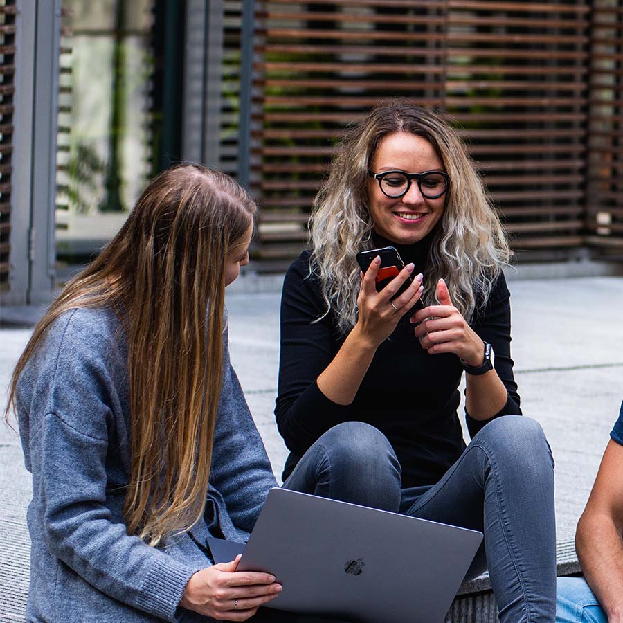 Students chatting on stairs